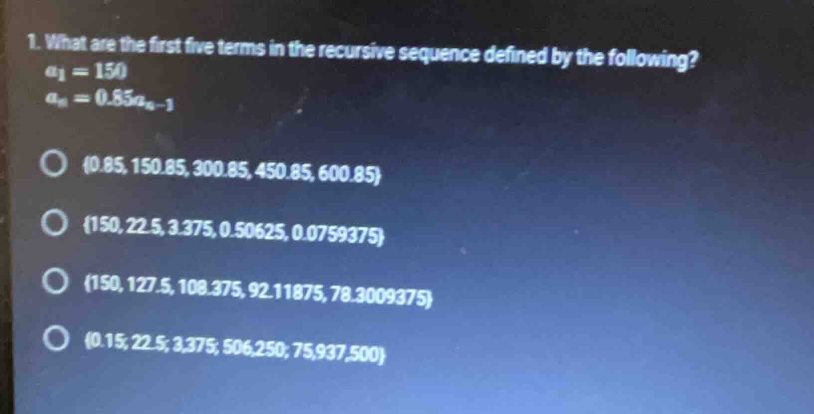 1. what are the first five terms in the recursive sequence defined by t…
