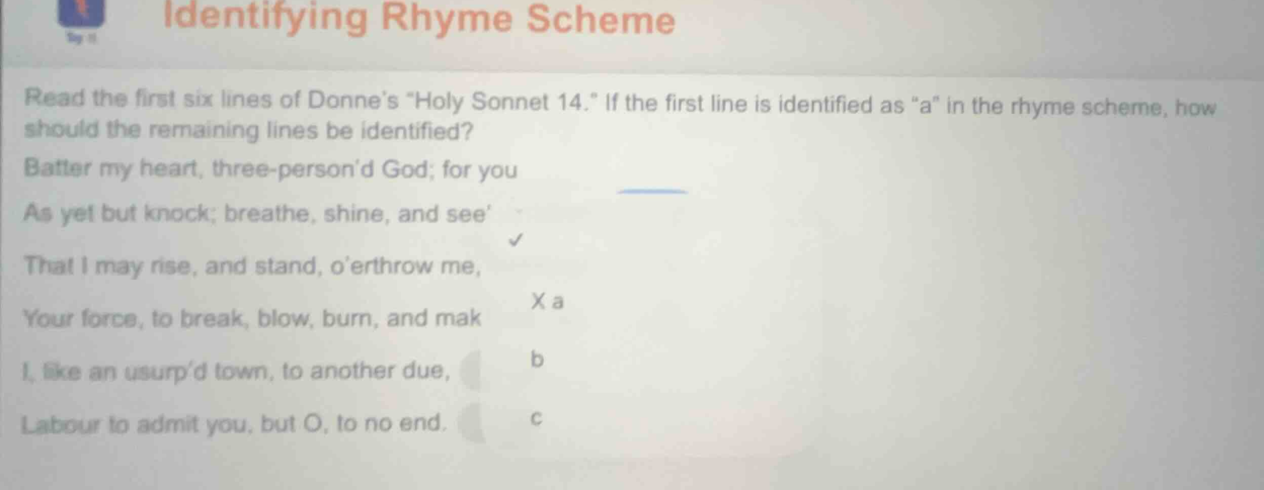 identifying rhyme scheme read the first six lines of donnes \holy sonne…