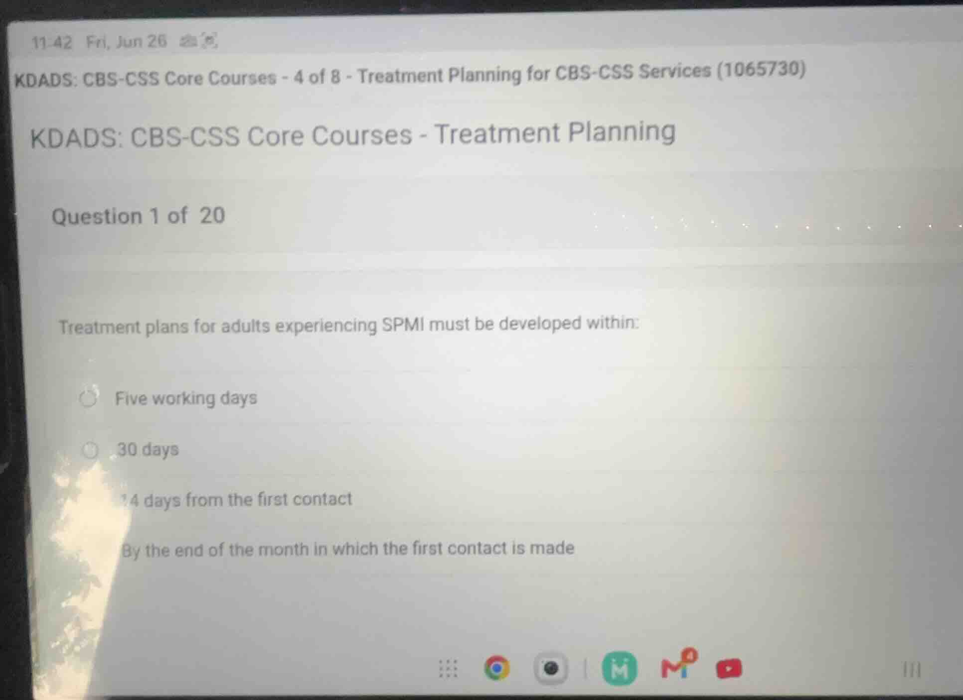 kdads: cbs-css core courses - treatment planning question 1 of 20 treat…