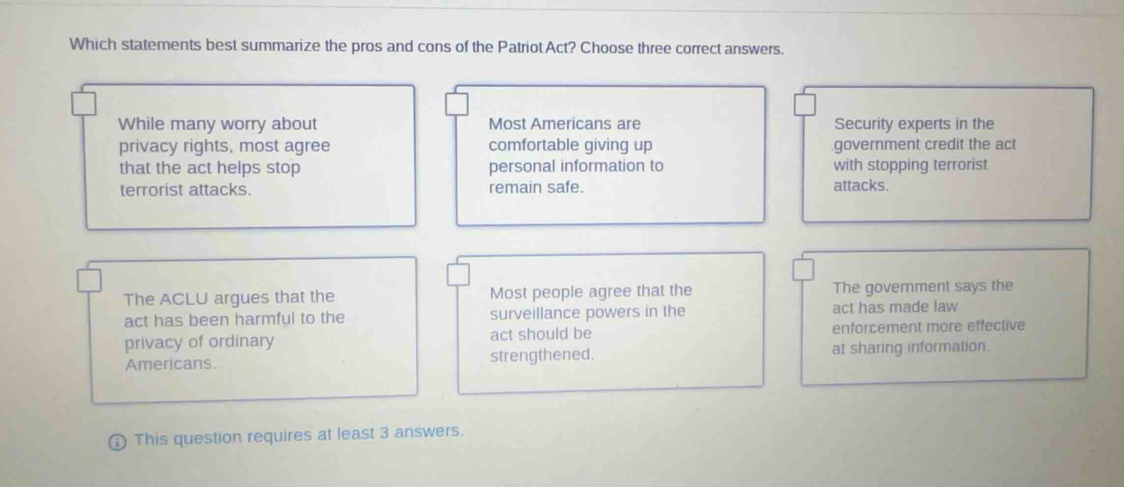 which statements best summarize the pros and cons of the patriot act? c…