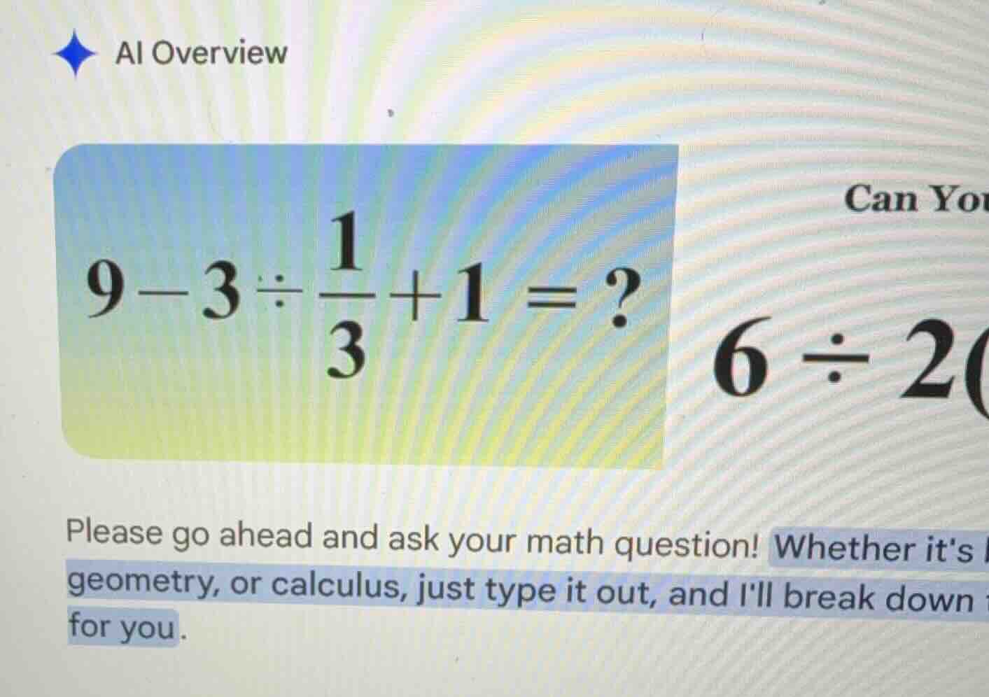 \\9 - 3 \\div \\frac{1}{3} + 1 = ?\\