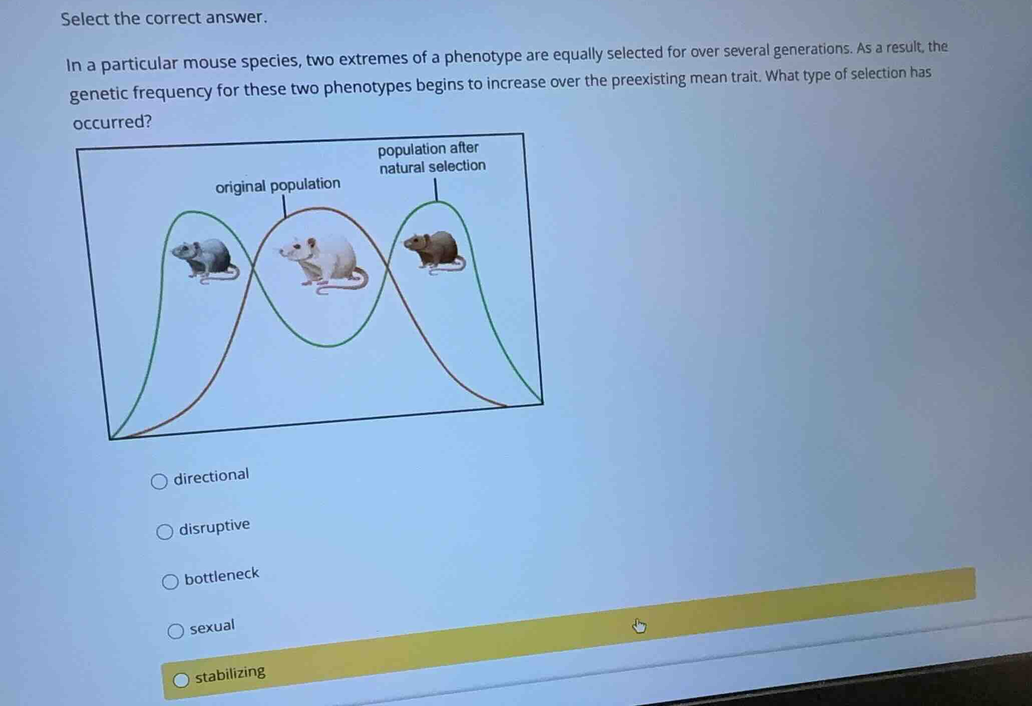 select the correct answer. in a particular mouse species, two extremes …