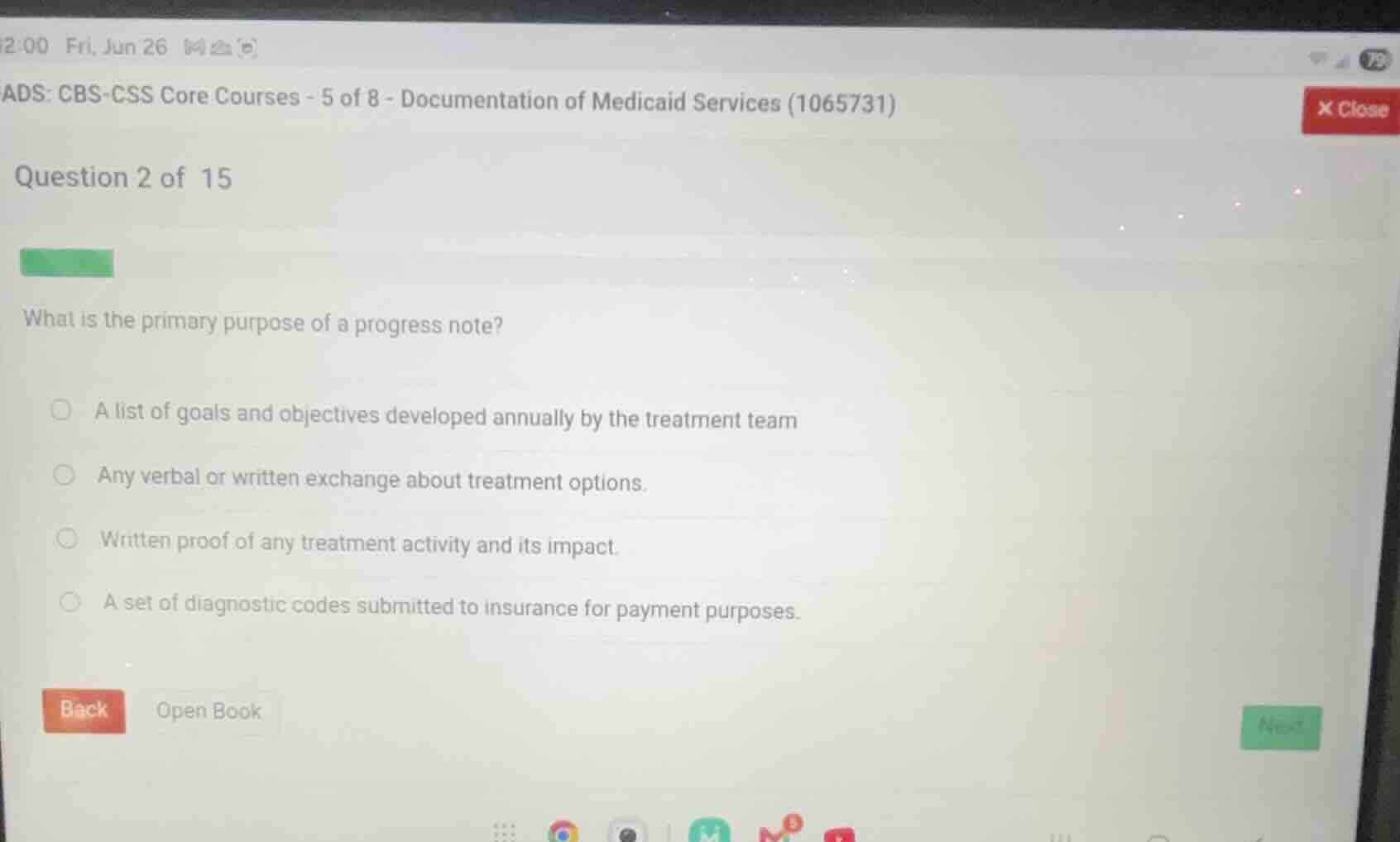 what is the primary purpose of a progress note? a list of goals and obj…