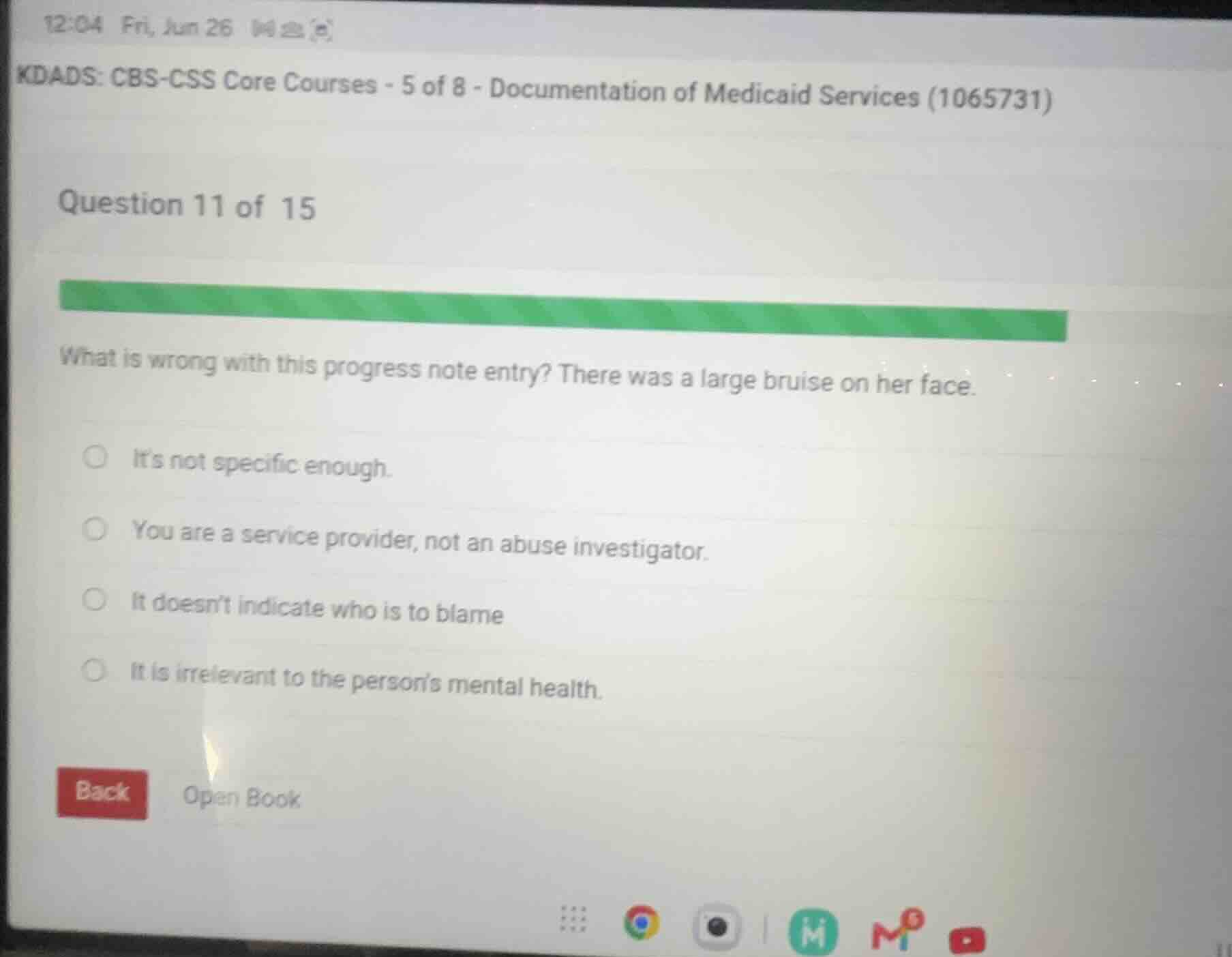 what is wrong with this progress note entry? there was a large bruise o…