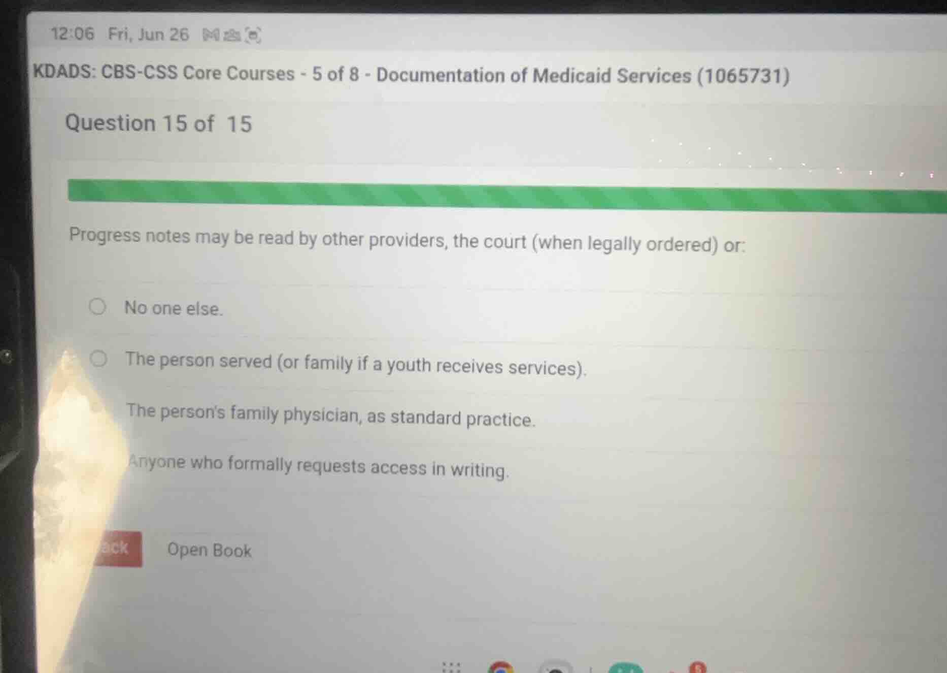 progress notes may be read by other providers, the court (when legally …