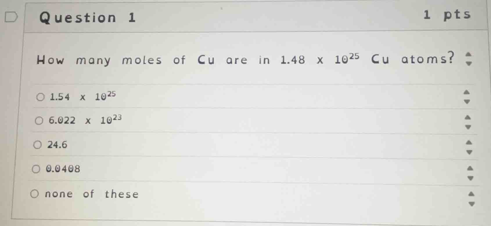 question 1 how many moles of \\(\\text{cu}\\) are in \\(1.48 \\times 10…