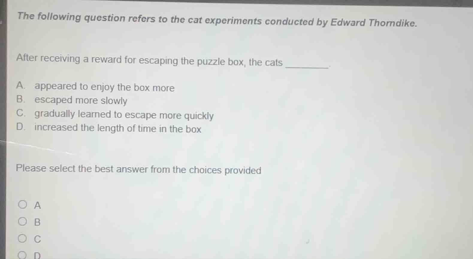 the following question refers to the cat experiments conducted by edwar…
