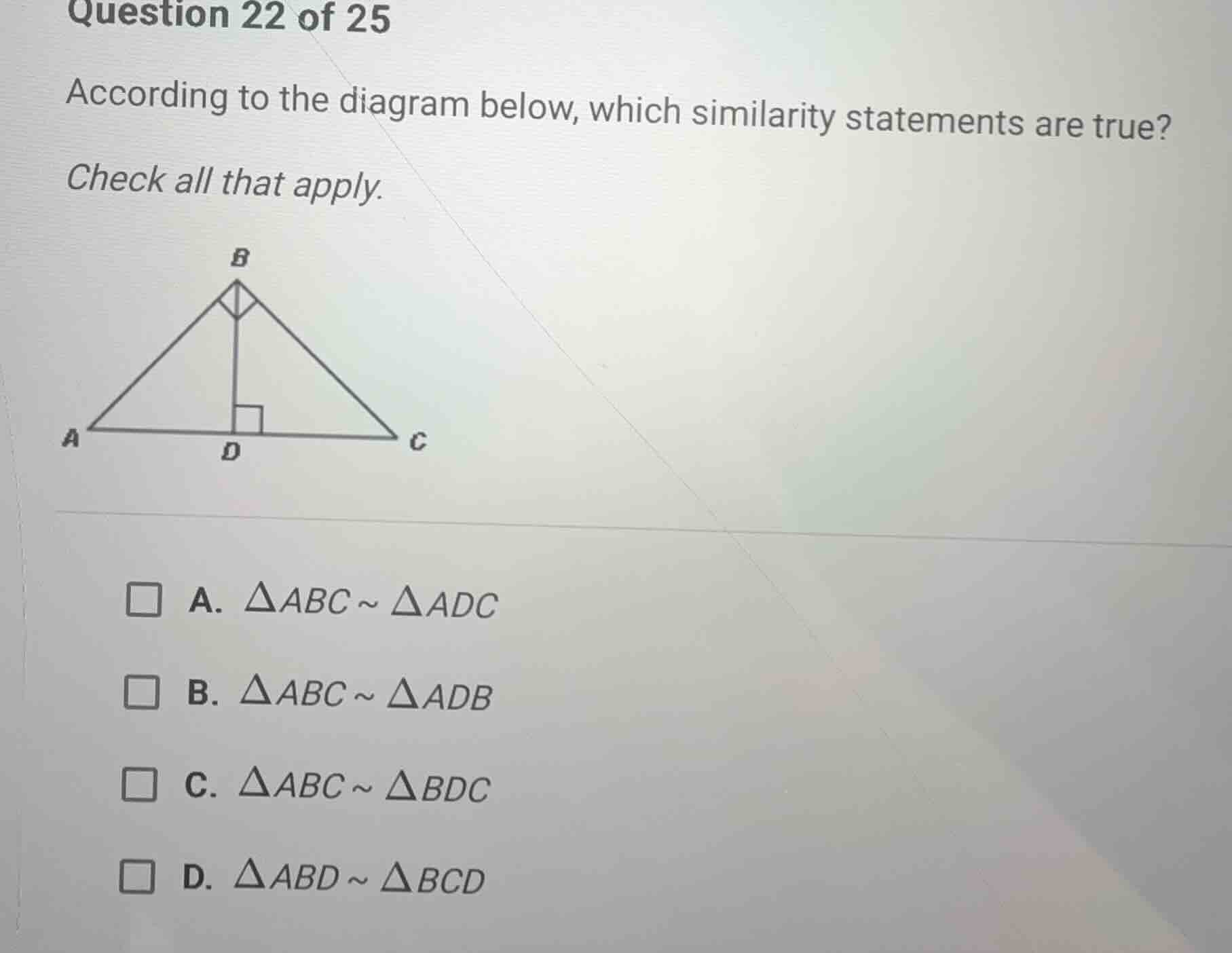 according to the diagram below, which similarity statements are true? c…