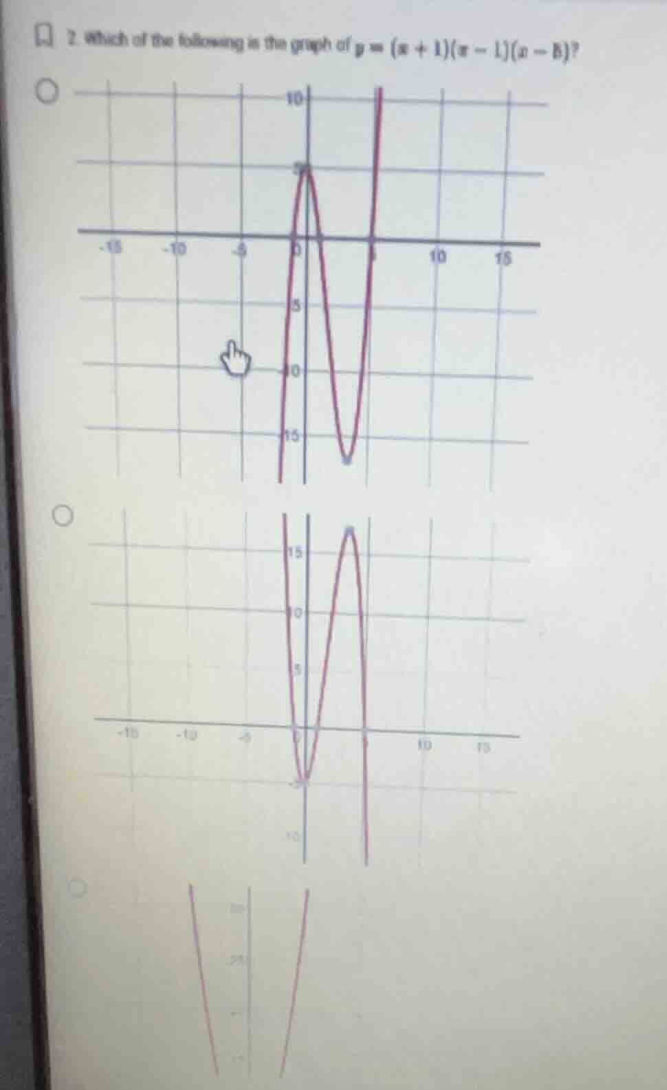 2. which of the following is the graph of \\(y = (x + 1)(x - 1)(x - 5)\…