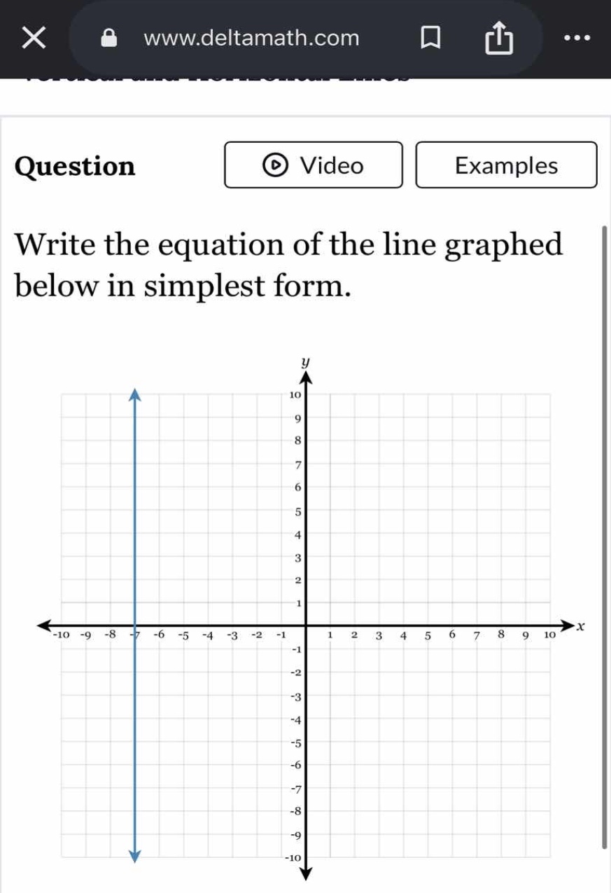 write the equation of the line graphed below in simplest form.