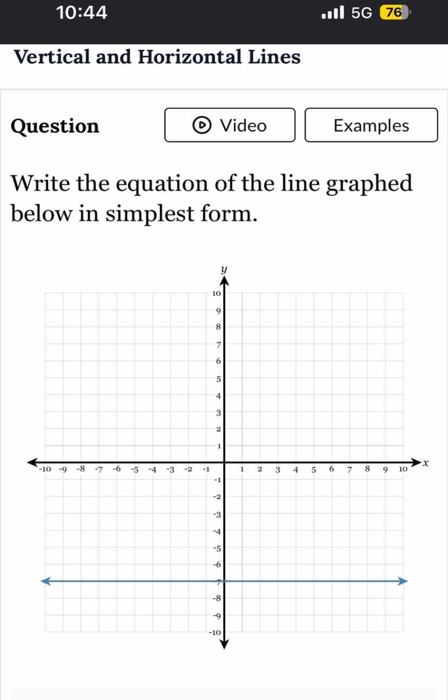 vertical and horizontal lines question write the equation of the line g…