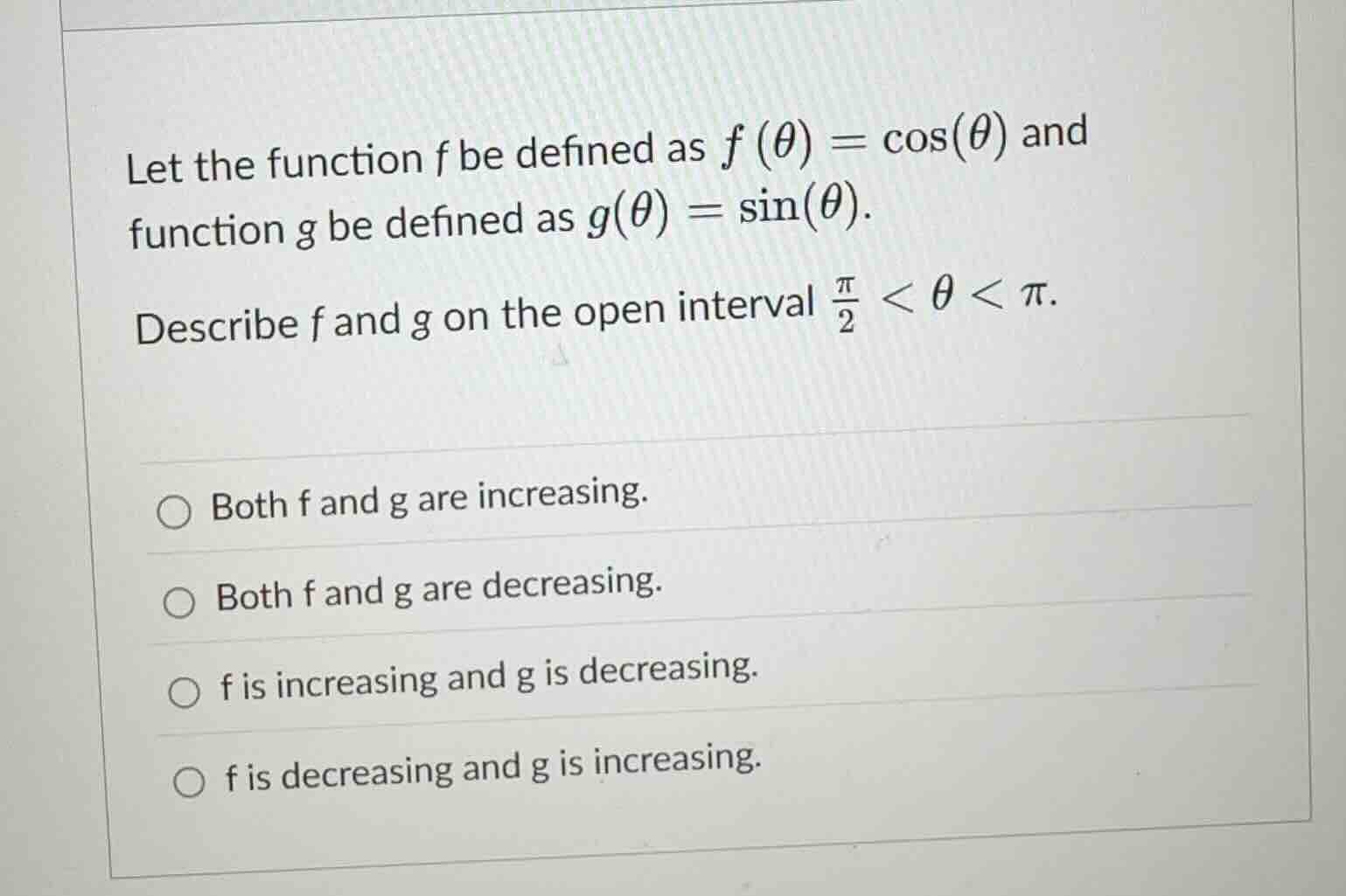 let the function (f) be defined as (f(\theta) = cos(\theta)) and functi…