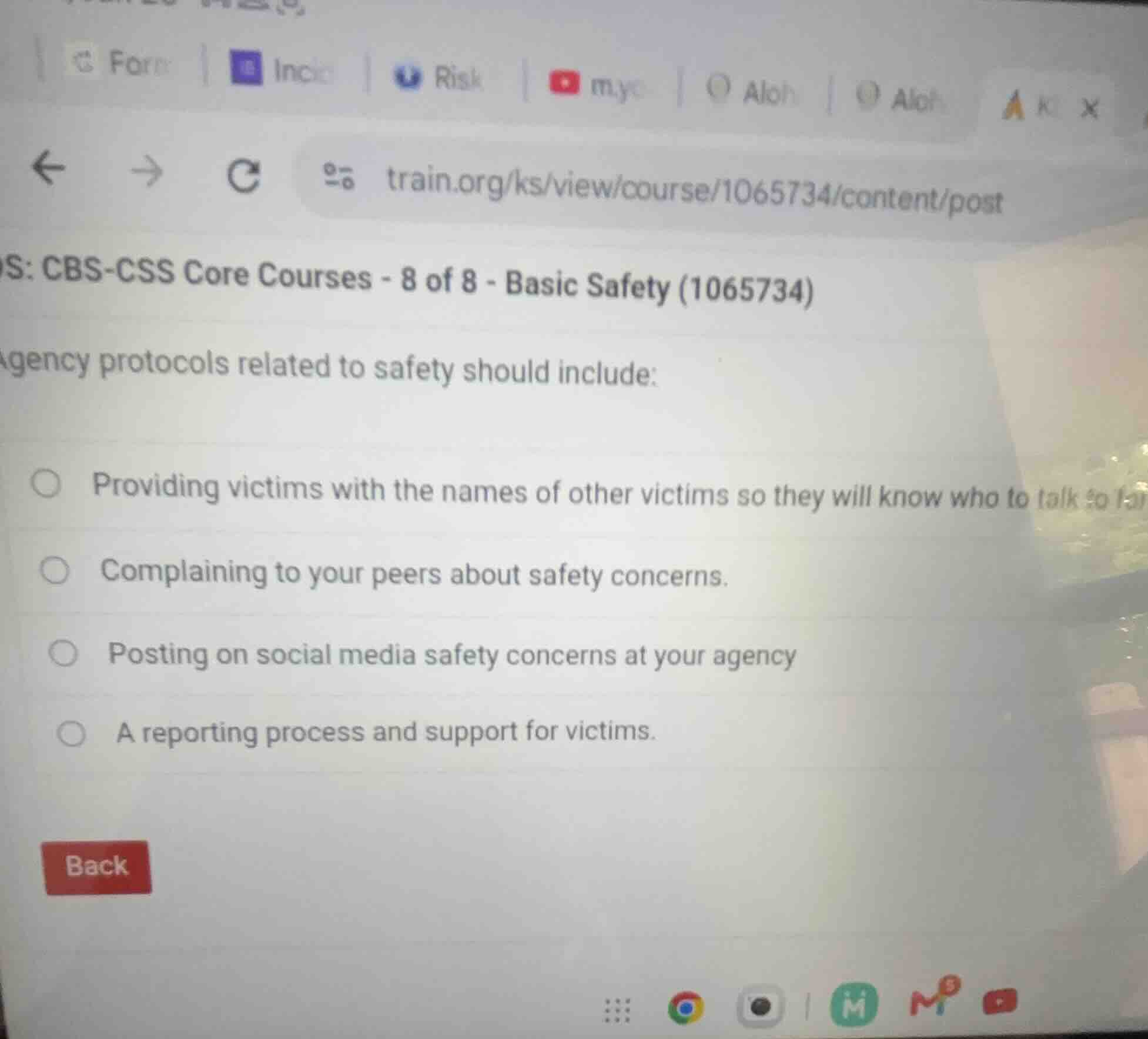 agency protocols related to safety should include: providing victims wi…