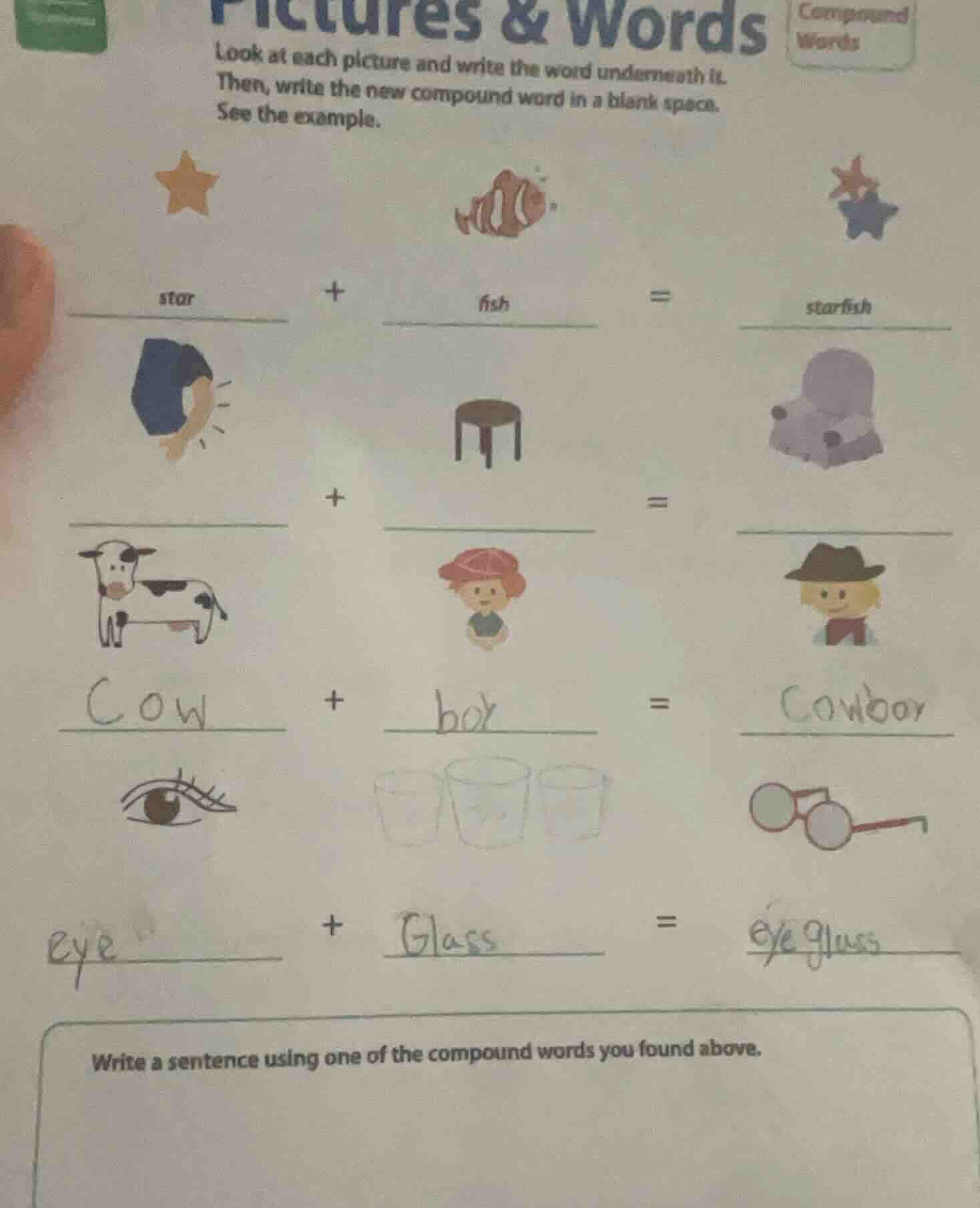 pictures & words compound words look at each picture and write the word…