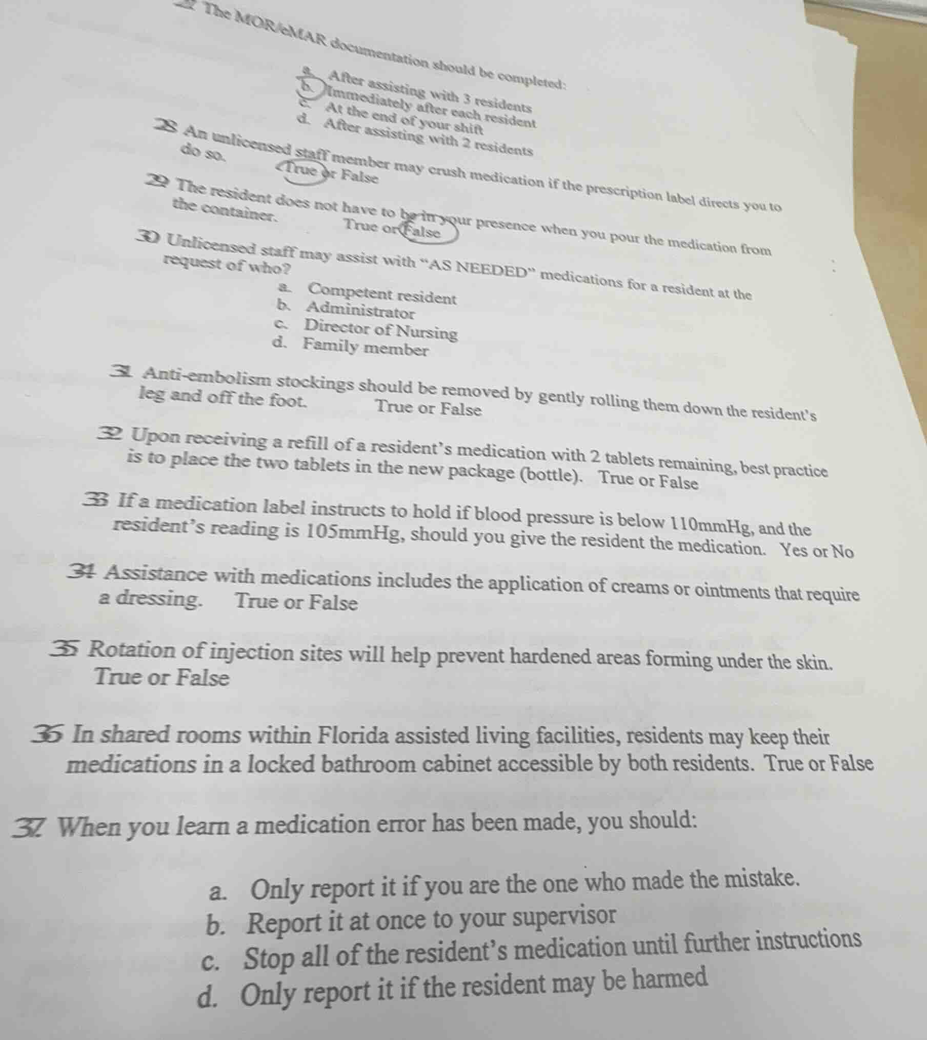27. the mor/emar documentation should be completed: a. after assisting …