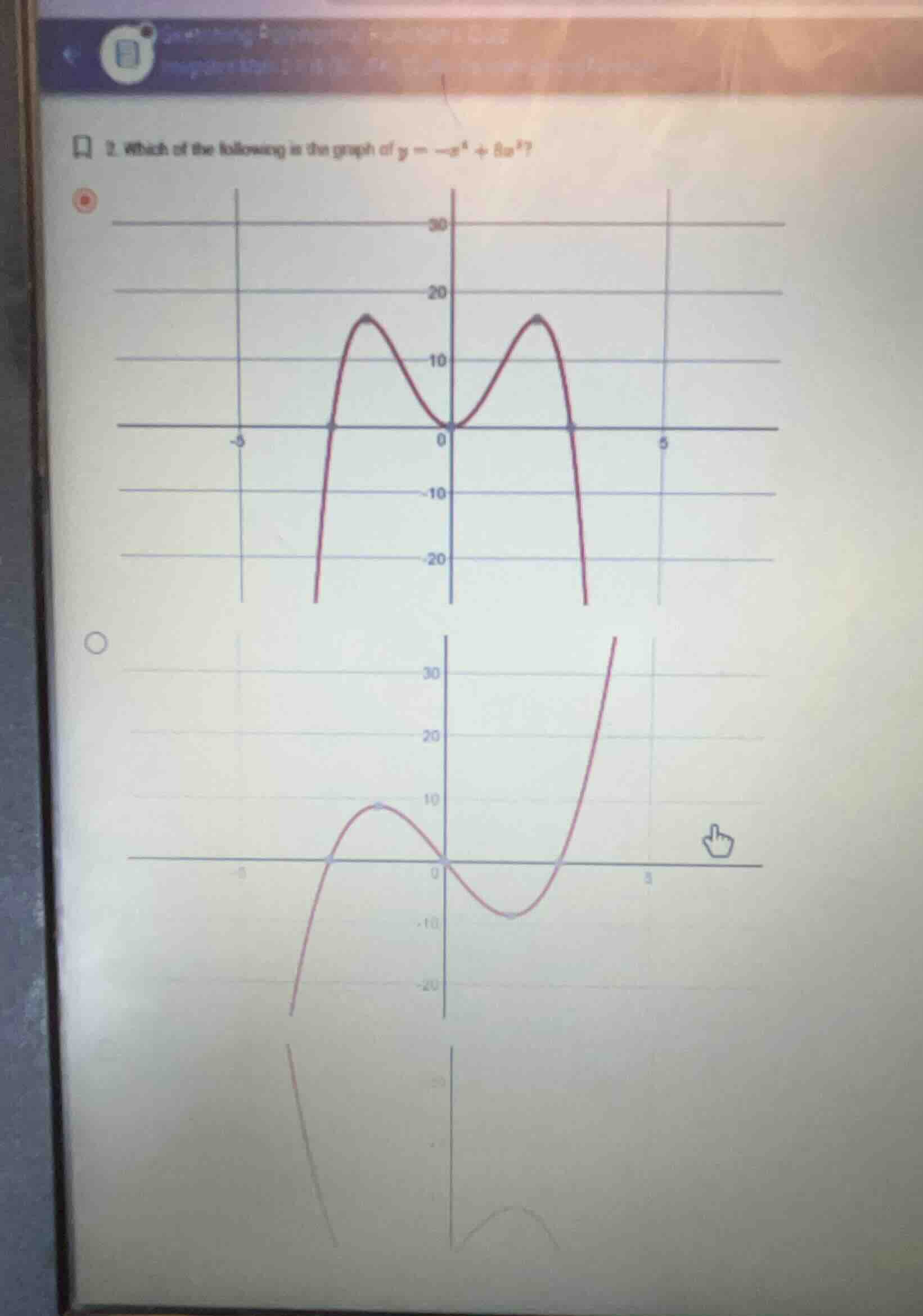 2. which of the following is the graph of \\(y = -x^4 + 8x^2\\)?