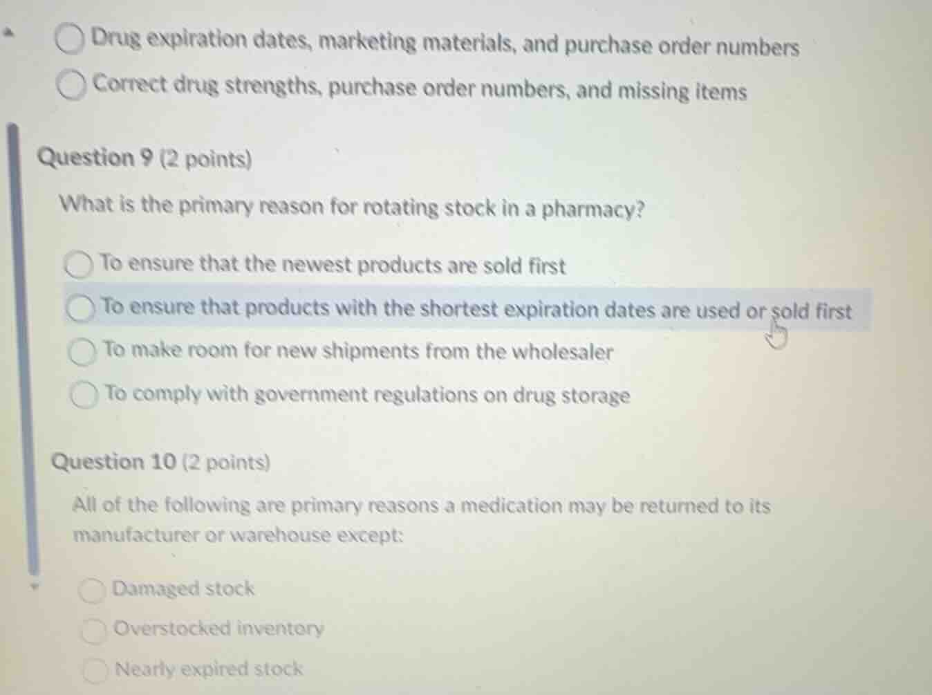 question 9 (2 points) what is the primary reason for rotating stock in …