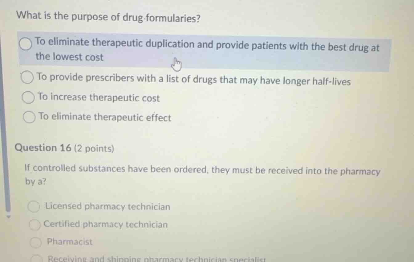 what is the purpose of drug formularies? to eliminate therapeutic dupli…