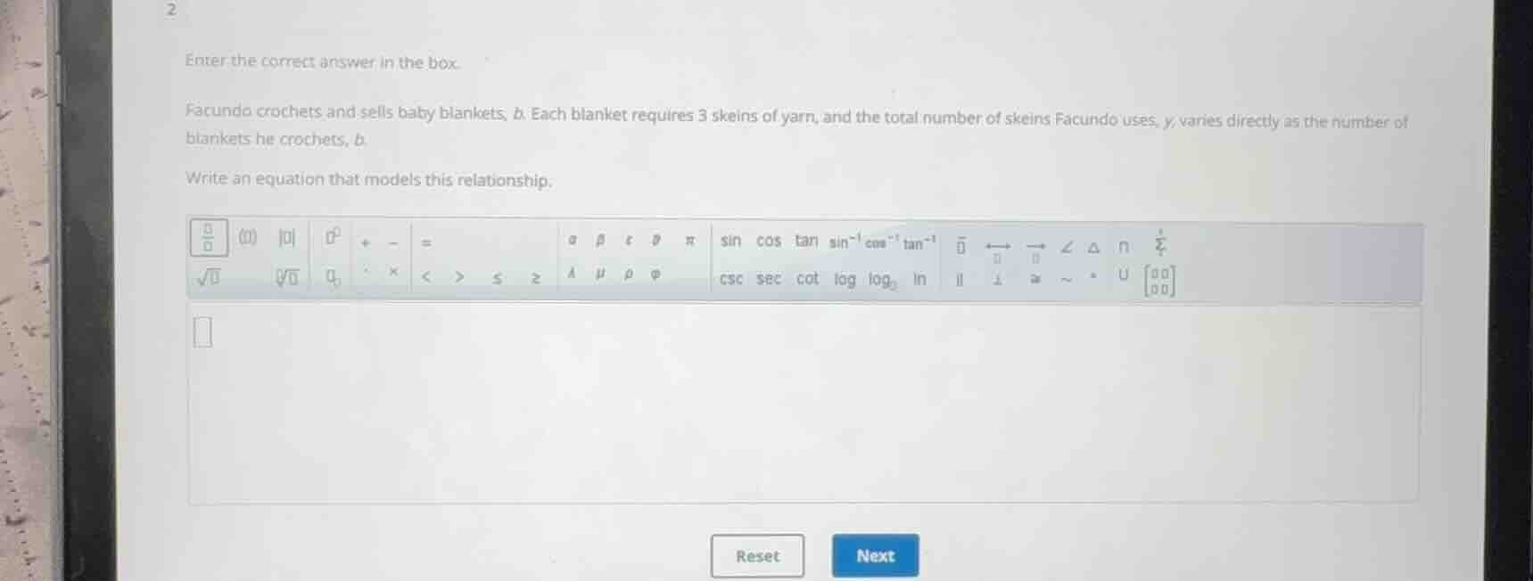 enter the correct answer in the box. facundo crochets and sells baby bl…