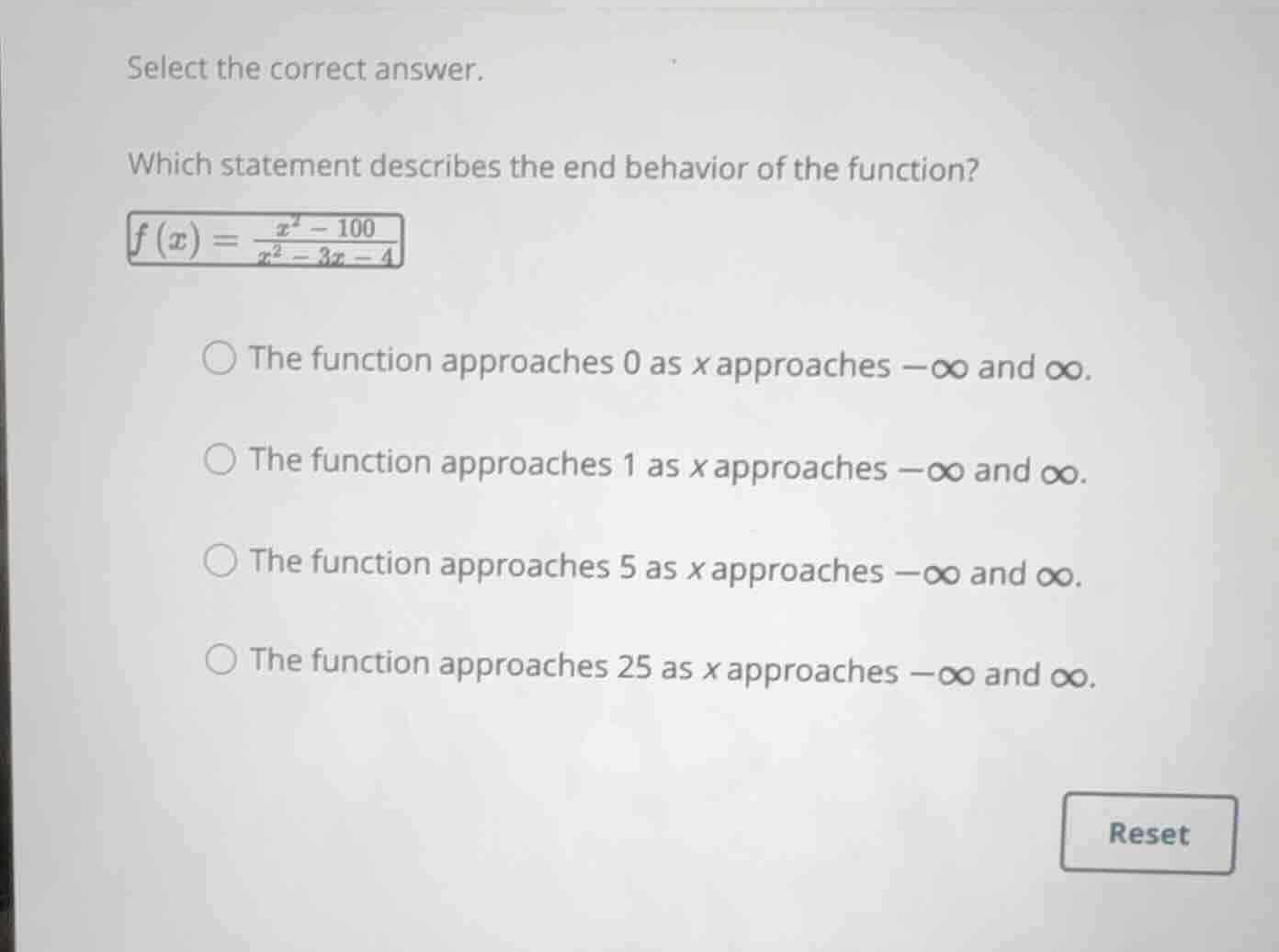 select the correct answer. which statement describes the end behavior o…