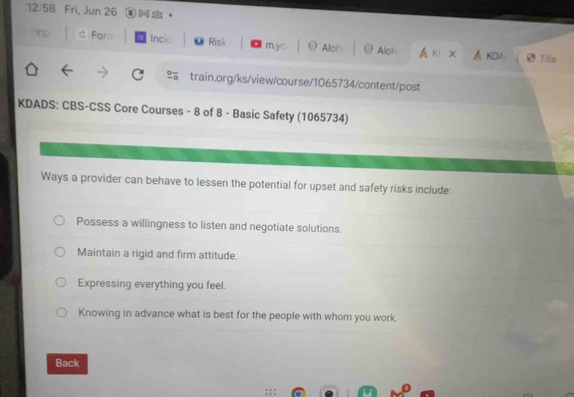 ways a provider can behave to lessen the potential for upset and safety…