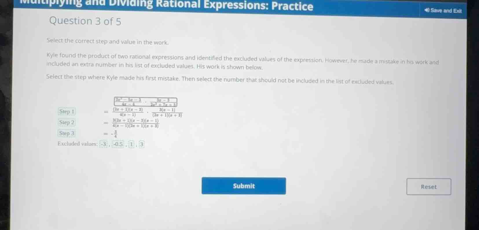 multiplying and dividing rational expressions: practice question 3 of 5…