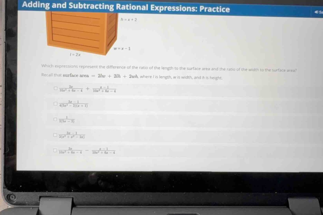 adding and subtracting rational expressions: practice \\(l = 2x\\) \\(w…
