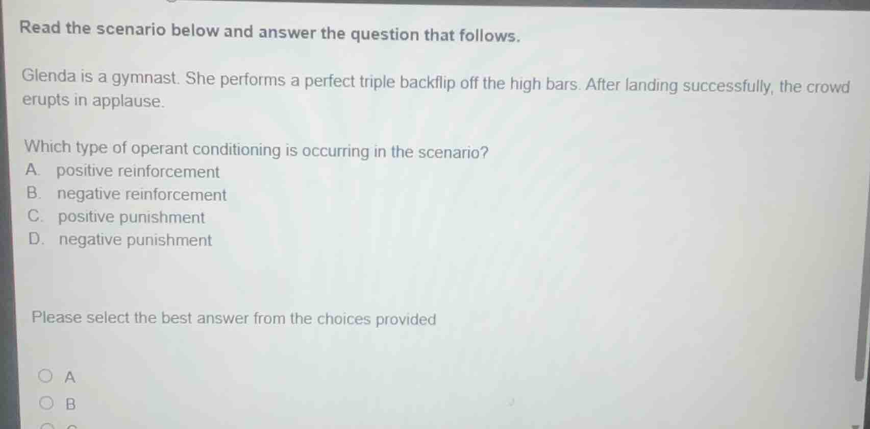 read the scenario below and answer the question that follows. glenda is…