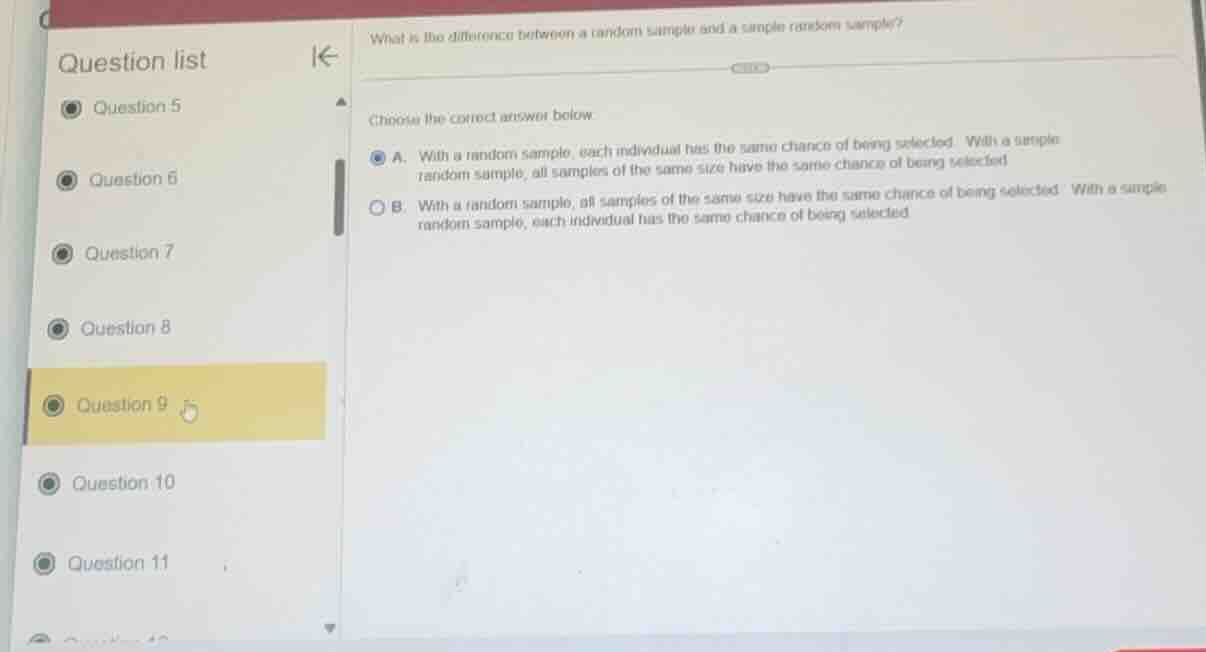 what is the difference between a random sample and a simple random samp…