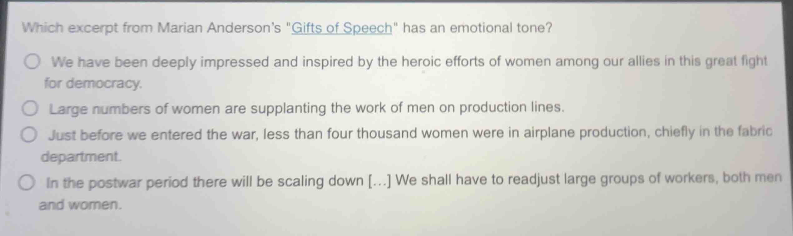 which excerpt from marian andersons \gifts of speech\ has an emotional …