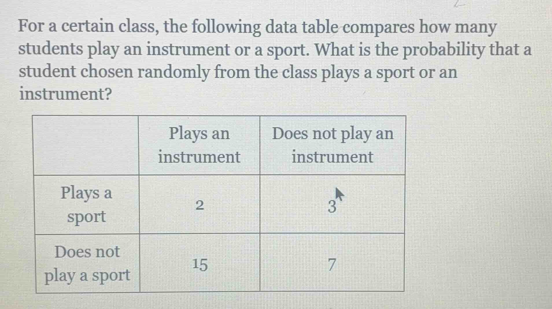 for a certain class, the following data table compares how many student…
