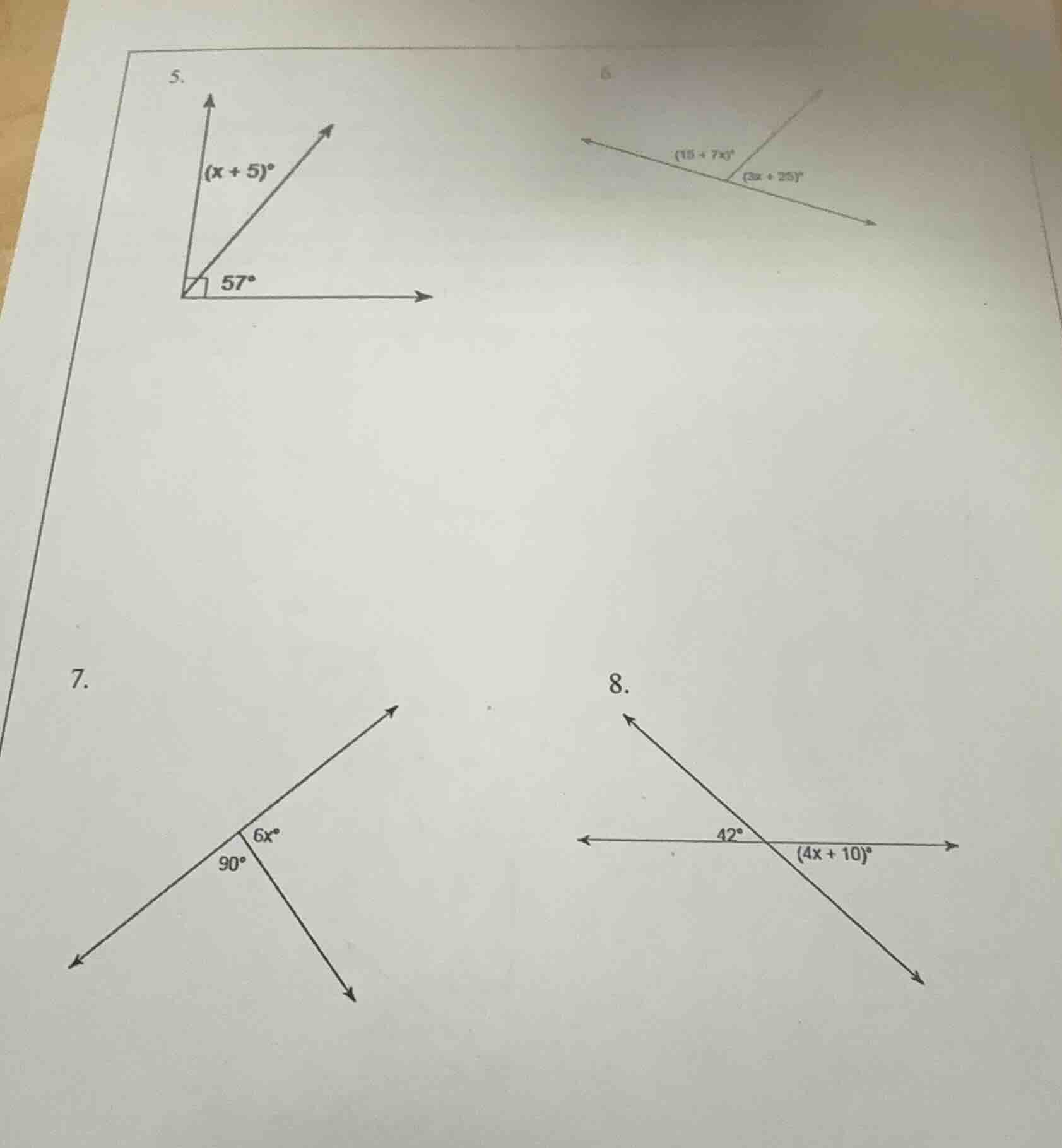 5. an angle of (90^{\\circ}) is split into two adjacent angles labeled …