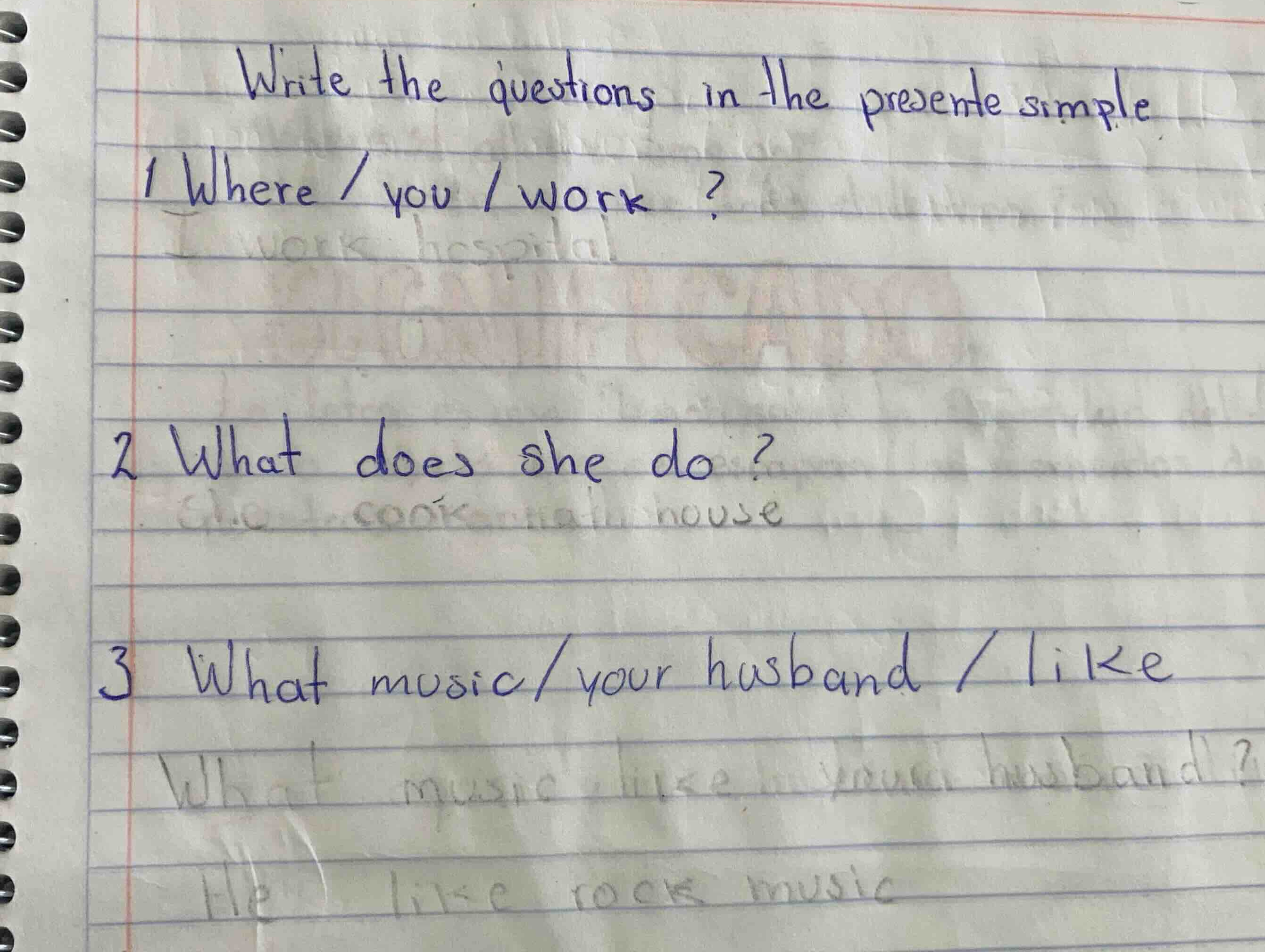 write the questions in the presente simple 1 where / you / work ? 2 wha…