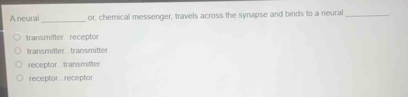 a neural ________ or, chemical messenger, travels across the synapse an…