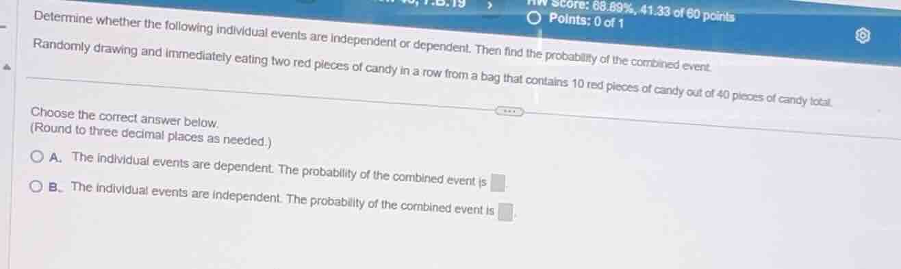 determine whether the following individual events are independent or de…