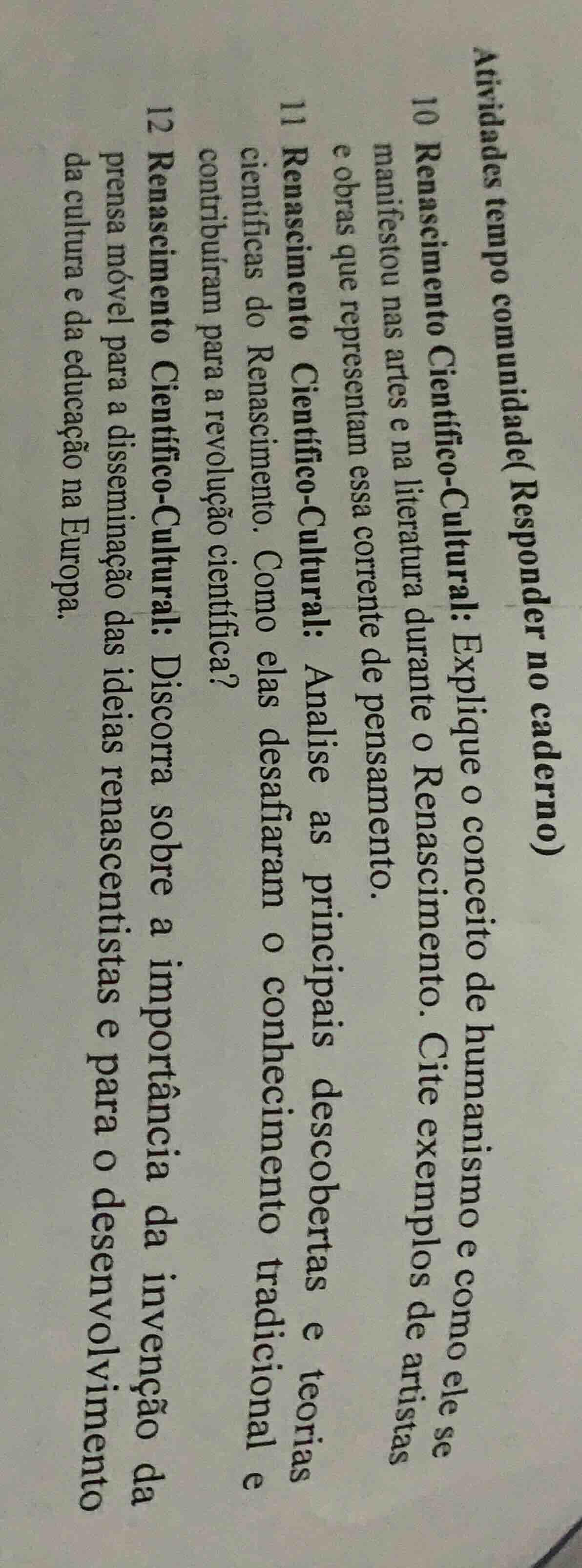 atividades tempo comunidade (responder no caderno) 10 renascimento cien…