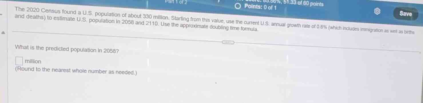 the 2020 census found a u.s. population of about 330 million. starting …