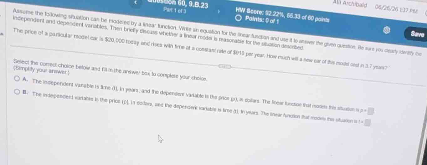 assume the following situation can be modeled by a linear function. wri…