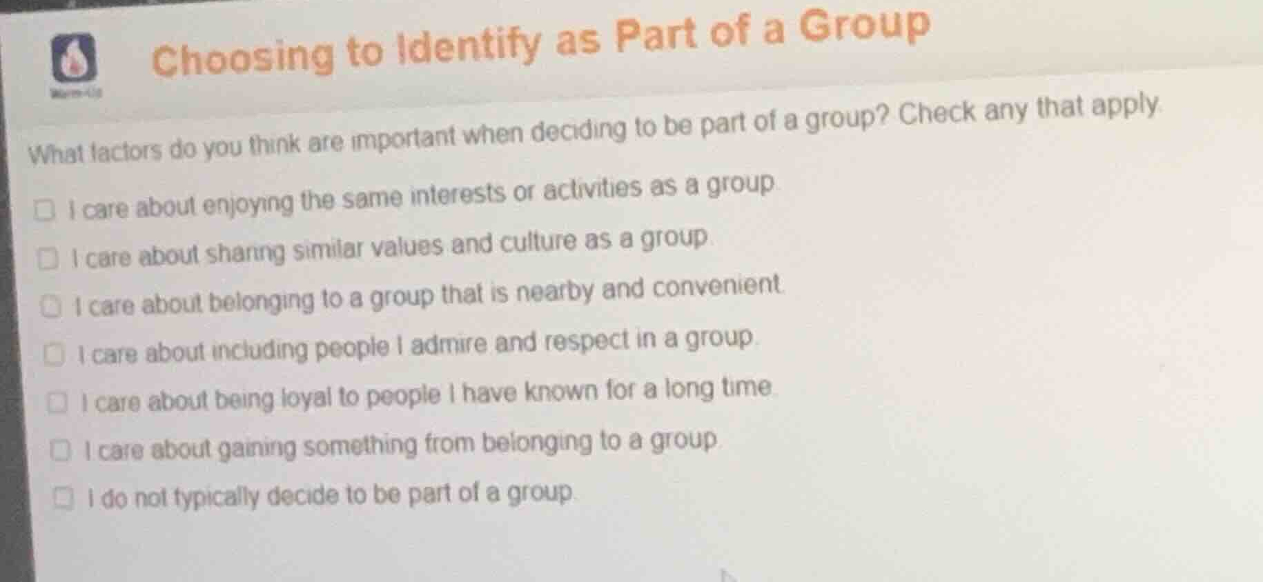 choosing to identify as part of a group what factors do you think are i…