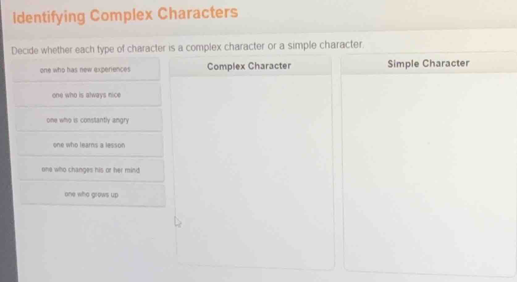 identifying complex characters decide whether each type of character is…