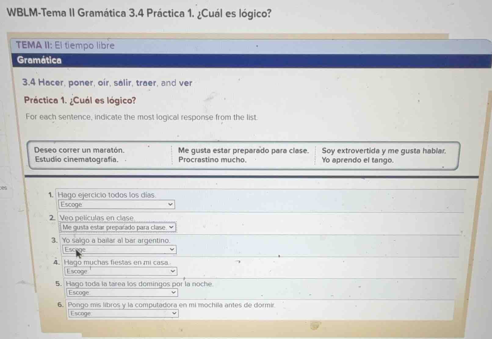 wblm-tema ii gramática 3.4 práctica 1. ¿cuál es lógico? tema ii: el tie…