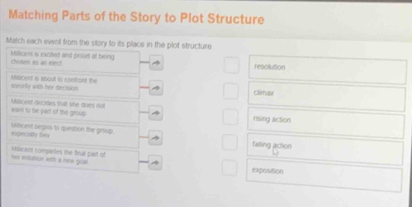 matching parts of the story to plot structure match each event from the…