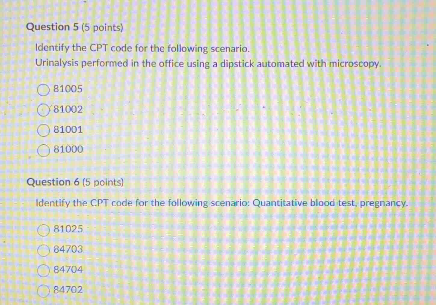 question 5 (5 points) identify the cpt code for the following scenario.…