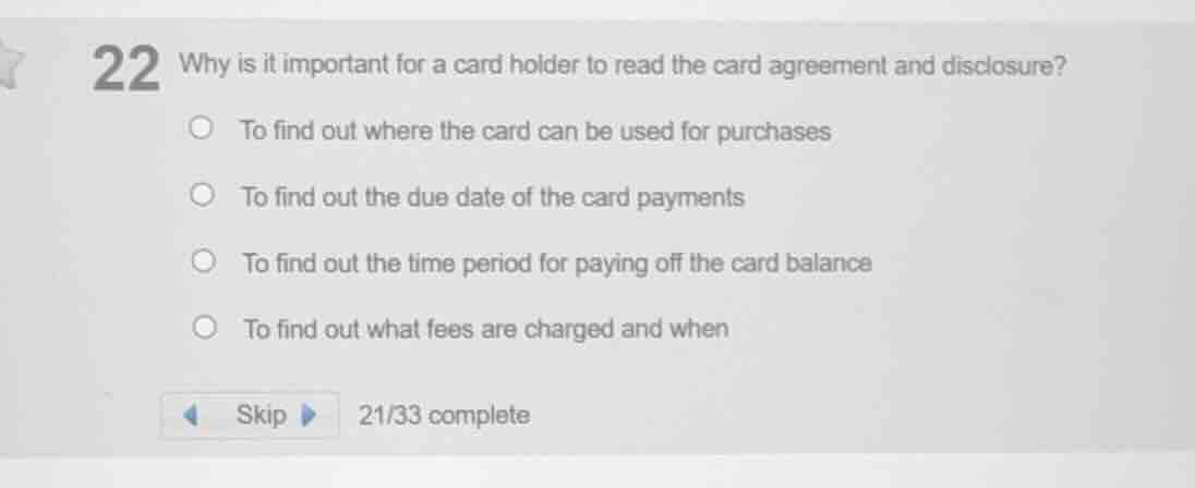 22 why is it important for a card holder to read the card agreement and…