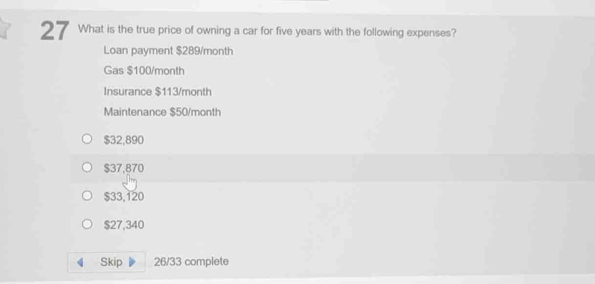 27 what is the true price of owning a car for five years with the follo…