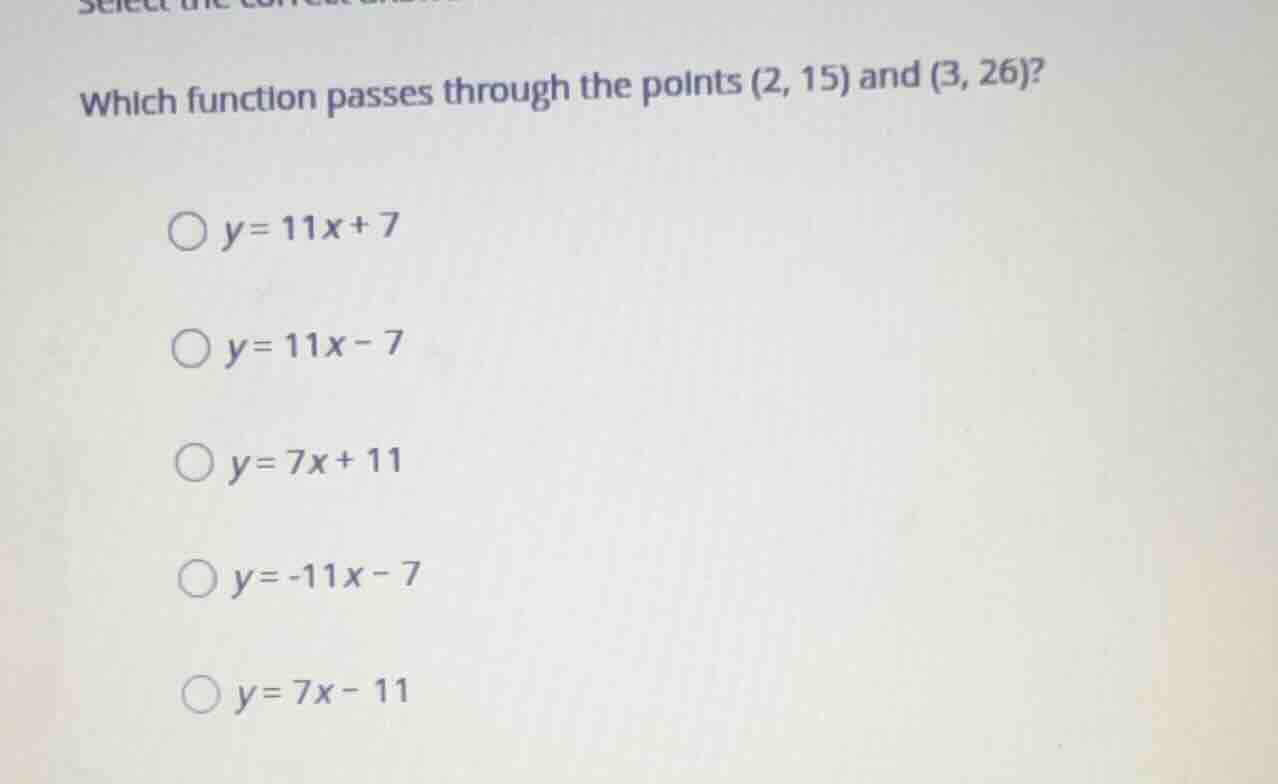 select the correct answer. which function passes through the points (2,…