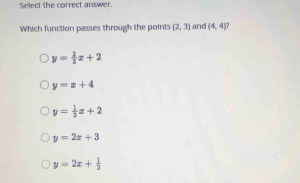 select the correct answer. which function passes through the points \\(…