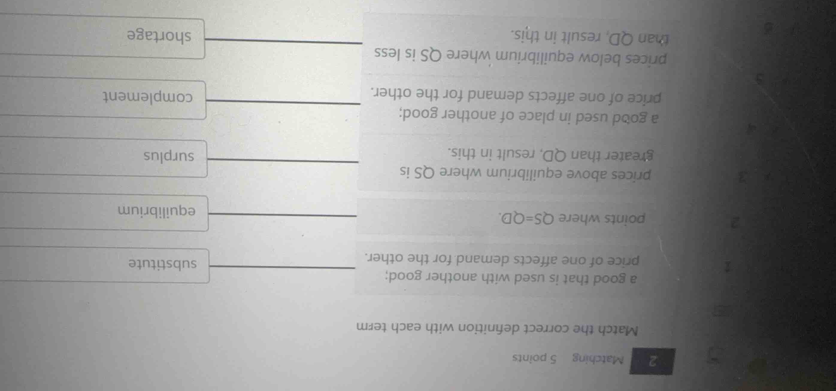 matching 5 points match the correct definition with each term substitut…