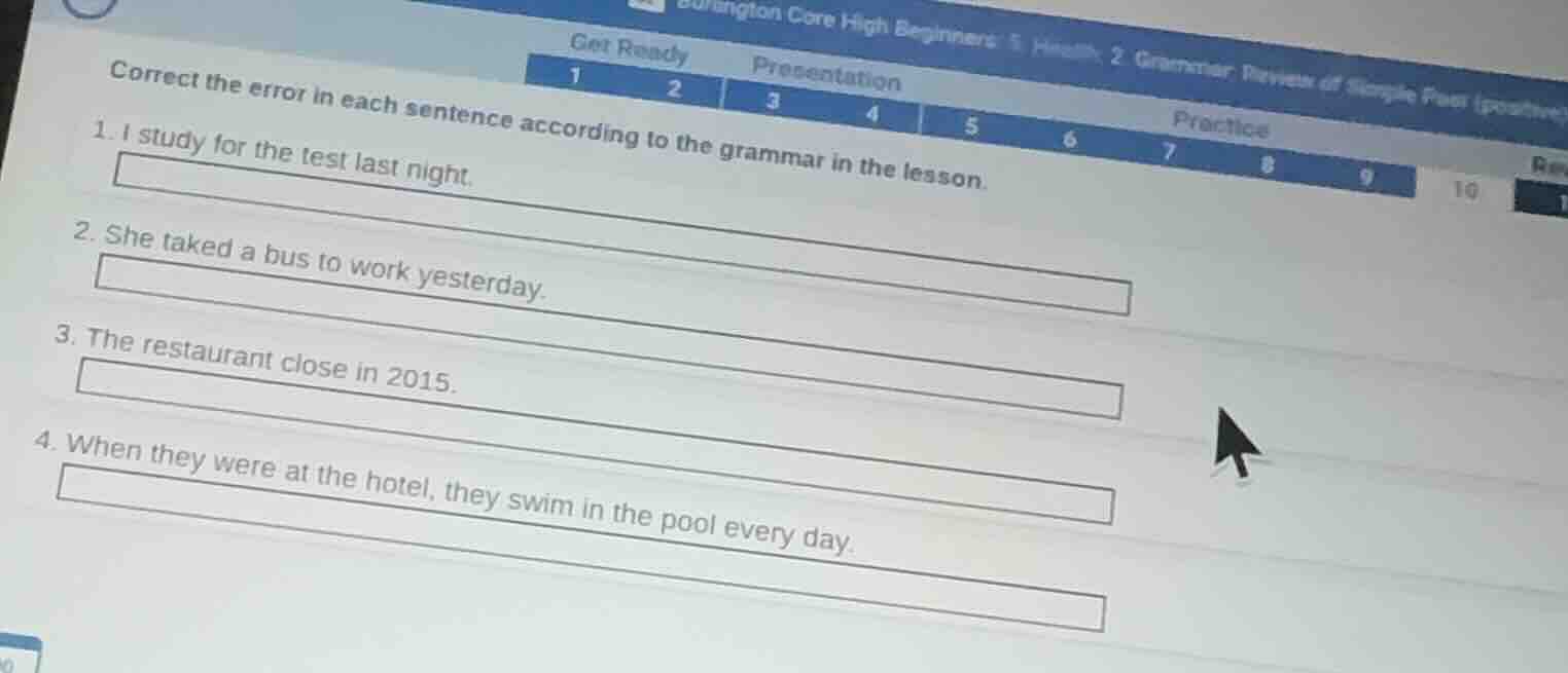 correct the error in each sentence according to the grammar in the less…