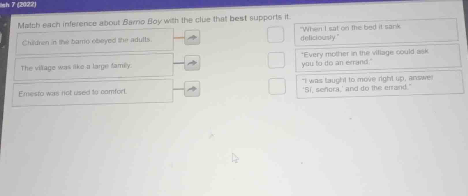 match each inference about barrio boy with the clue that best supports …